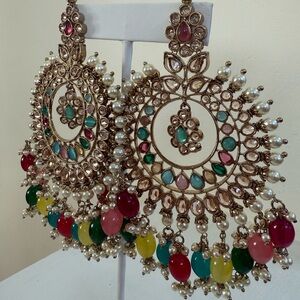 Elegant Multicolor polki Chandbali Earrings